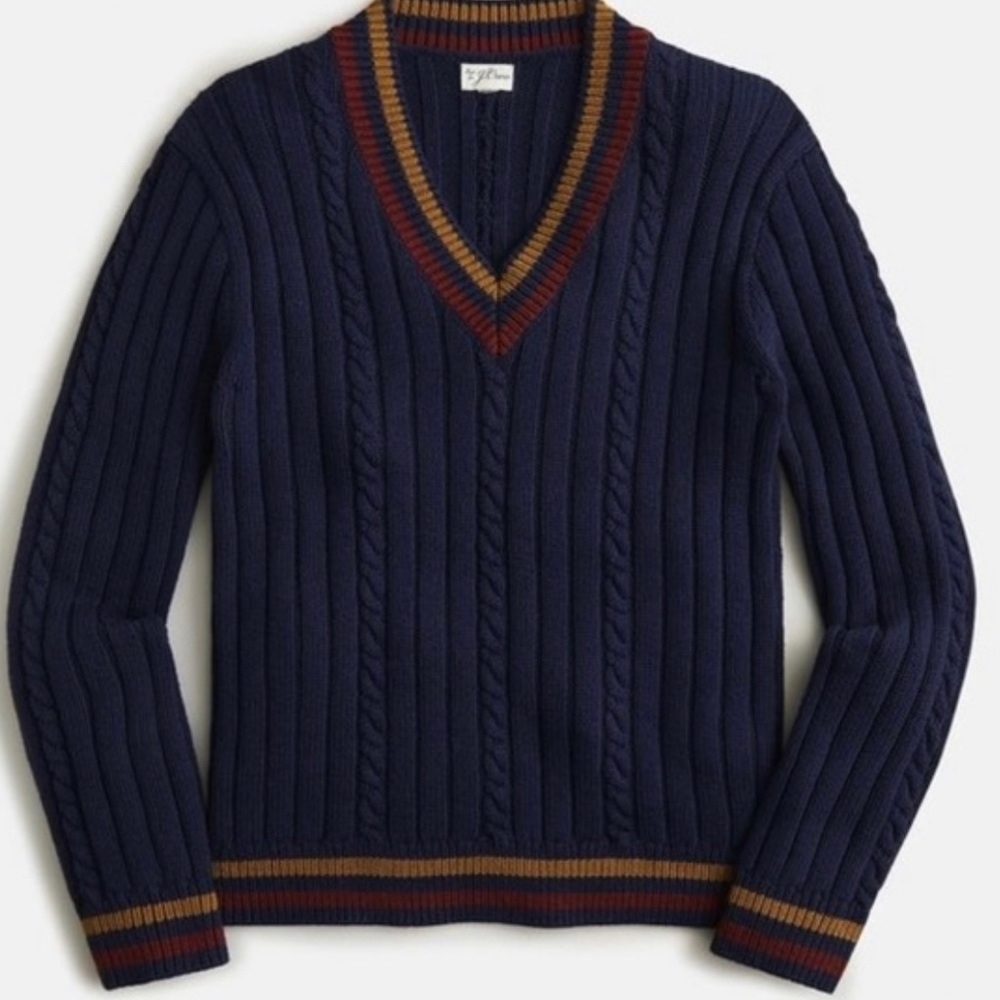 J CrewHeritage cotton cable-knit V-neck sweater xl